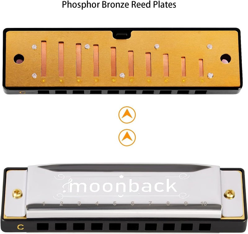 MOONBACK Harmonica Holder Set, 10 Holes Diatonic Blues Harmonica Key of C, Adjustable and Professional Harmonicas Holder Neck For Beginner, Students, Adult, Friends, Gift Update - Image 3